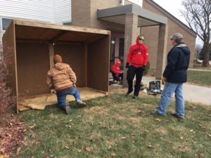 Tim, Zach, and Kyle Becker and Jerry Ruskamp were busy on Saturday setting up the stable for the nativity scene.